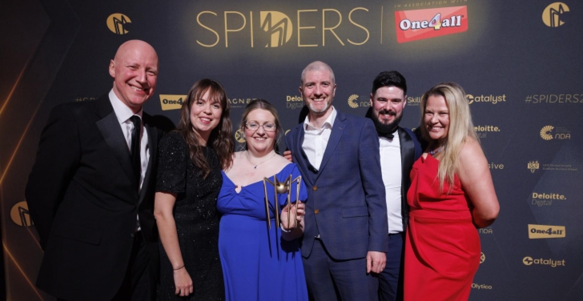 Celebrating winning the Grand Prix award at the 2024 Spider Awards: Ricky Harris from bigO, Emma Conway from the National Library of Ireland, Annertech’s Stella Power, Mark Conroy and Sean O’Connell, and Louise Hickey from headline sponsor One4all.