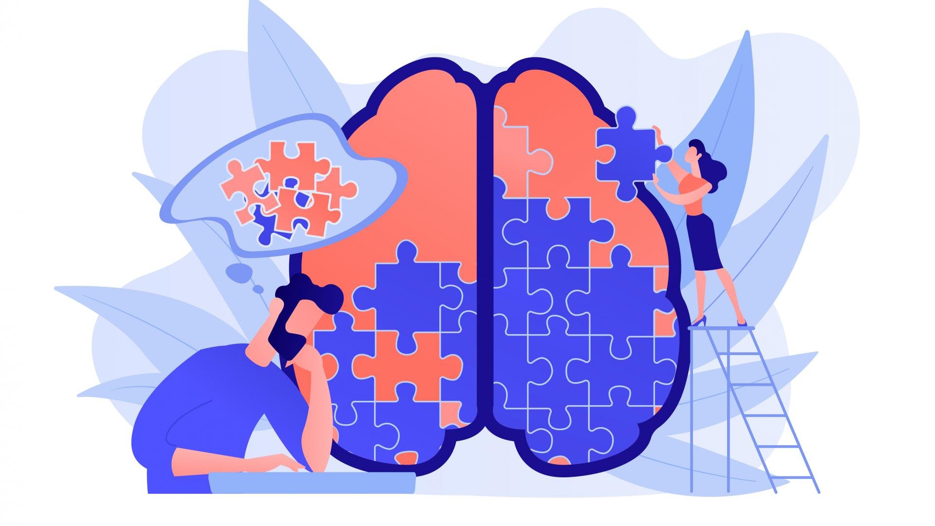 man and woman solving brain puzzle