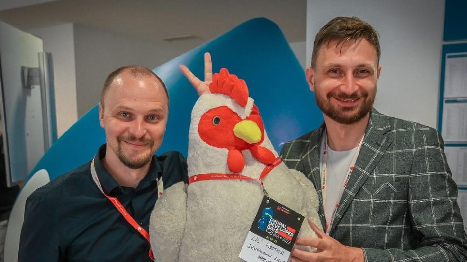 winners of little rooster contest held at drupal developer days 2023 Vienna and got awarded free tickets to DrupalCon Lille 2023