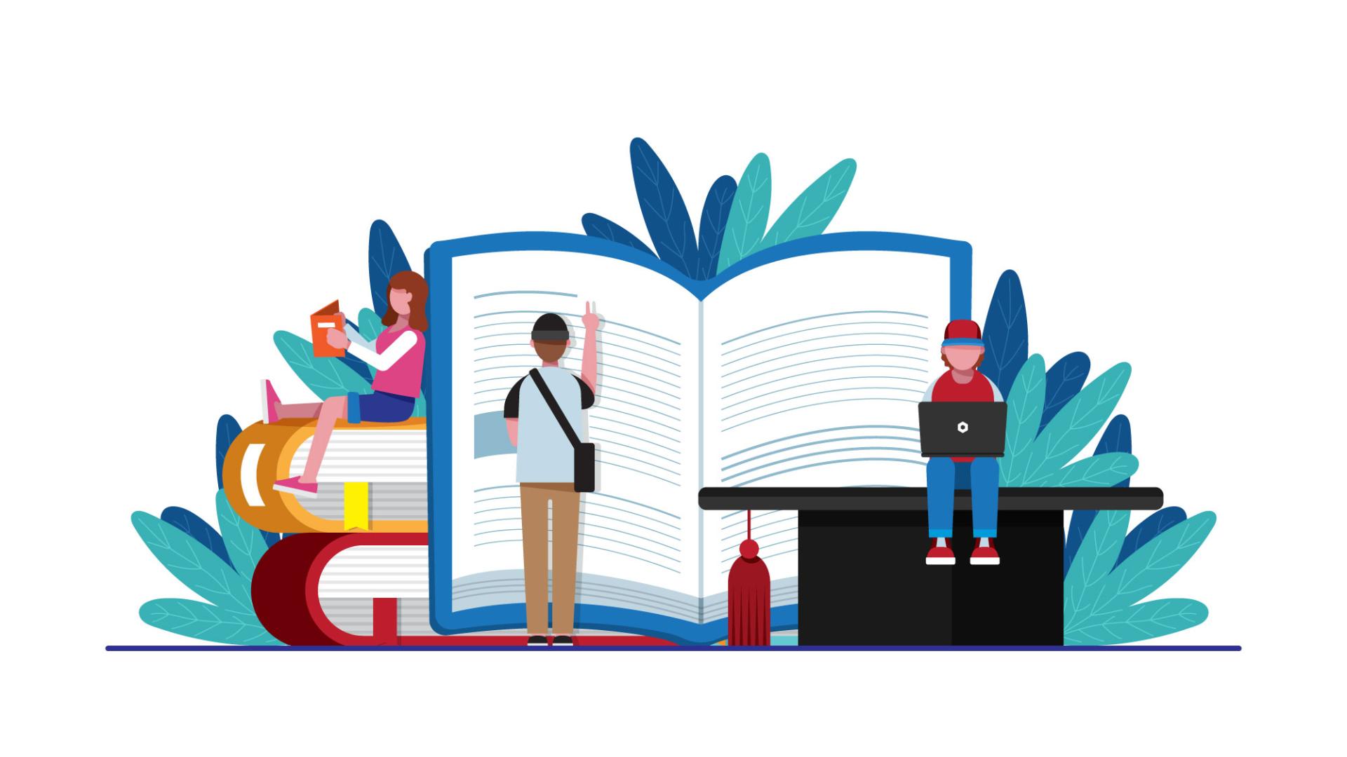 People reading books illustration