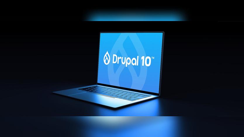 a computer with Drupal 10 logo