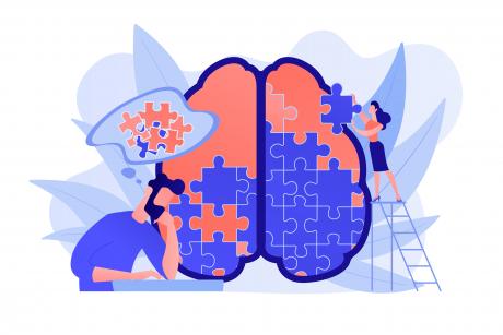 man and woman solving brain puzzle