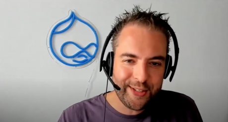 Screenshot from an online interview with Dries Buytaert hosted by Rachel Lawson at Drupal Camp Colorado